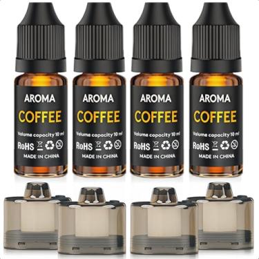 Imagem de Kit de acessórios de refil aromático com pistola de fumar, inclui 4 pacotes com sabor de café de 10 ml, 4 pacotes de tanque de óleo aromático | Conjunto de pistola de bolhas de coquetel