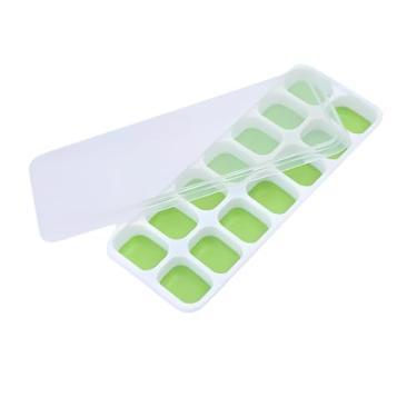 Imagem de Forma de Gelo com Tampa Fundo de Silicone Flexível Cubos Ideal para Alimentos e Papinhas (Verde)