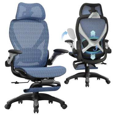 Imagem de ELABEST Cadeira de escritório ergonômica X100 com apoio para os pés, cadeira de mesa grande e alta com braços dobráveis 5D, suporte lombar adaptável 3D ajustável, cadeira de computador com rodinhas de