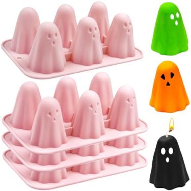 Imagem de Moldes de silicone fantasma 3D 4 pacotes, moldes de silicone para Halloween, molde de chocolate fantasma para lembrancinhas de festa de Halloween, pudim, fondant, muffin, sabonete, vela, cubos de gelo
