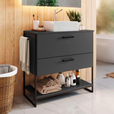 Imagem de Gabinete de Banheiro Paricel com Cuba Ametista Branca 1 PT 1 GV Grafite