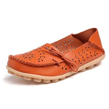 Imagem de VenusCelia Mocassim Feminino Respirável Confortável para Caminhar no Escritório, Orange/Tangerine(cutouts), 6