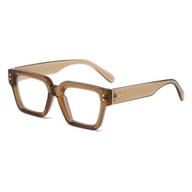 Imagem de SUNBSR Óculos Quadrados Da Moda Para Mulheres E Homens, De Grau Computador Com Armação Grossa Lentes Transparentes Pretas (Marrom Transparente)