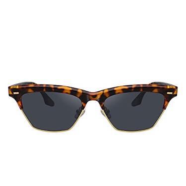 Imagem de CURY PROTECH Óculos de sol clássicos polarizados para mulheres, armação retrô sem aro com lentes UV400, óculos de sol modernos, Armação de leopardo, lente preta, Lens Width: 54 millimeter