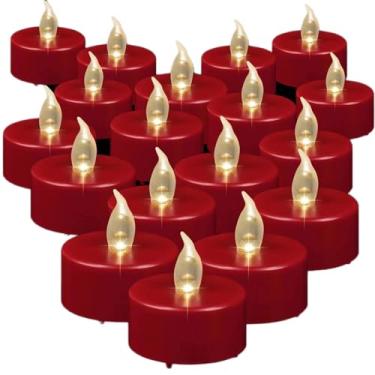 Imagem de Luzes de chá LED velas sem chama: pacote com 24 pilhas cintilantes realistas e brilhantes de longa duração 200 horas velas elétricas para decoração de casa, Halloween, Natal, casamento (vermelho)