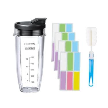 Imagem de ＫＬＫＣＭＳ Copo de mistura para liquidificador, caneca portátil para mexer, escova de limpeza, com tampa de vedação, 24 etiquetas graváveis, peça de reposição à, 24 onças