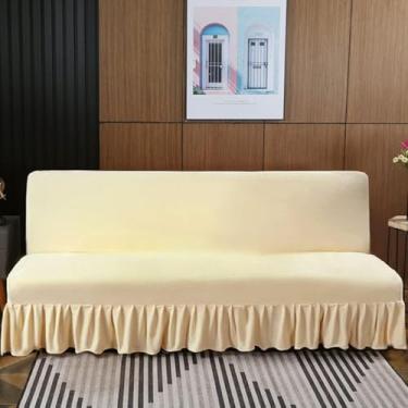 Imagem de Capa De Sofá-cama Sem Braços Com Saia De Babados, Capa De Futon De Tecido De Veludo Macio E Grosso Com Fundo Elástico Para Sala De Estar, Blue, Small (120-140cm)