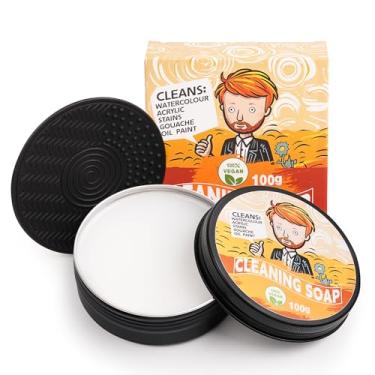 Imagem de Fuumuui Limpador de pincel 100% vegano, sabonete, livre de solventes, vegetais, glicerina, preservador de limpeza para pincéis de acrílico, aquarela e óleo, 100 g (102 g)