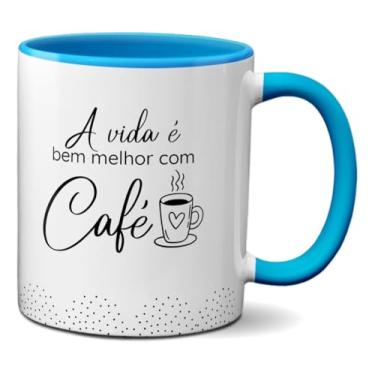 Imagem de Caneca A Vida É Bem Melhor Com Café Presente Minimalista (Azul)