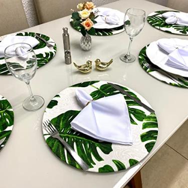 Imagem de Sousplat 6 Capas 6 Bases MDF 35 cm 6 Guardanapos e 6 Porta Guardanpos (Verde Guard Branco)