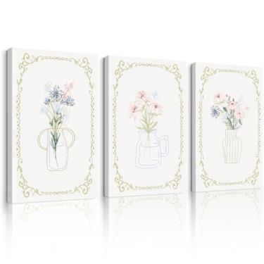 Imagem de Arte de parede floral para meninas decoração de parede em tela de flores silvestres vintage coquete imagens florais pôsteres pintura botânica moderna arte para quarto feminino quarto 40 x 61