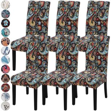 Imagem de YISUN Capas para cadeira de jantar, 6 peças, capa elástica para cadeira de sala de jantar, removível e lavável, protetor de assento de cadeira de cozinha de elastano para casa, restaurante, banquete