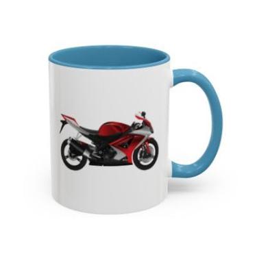 Imagem de SpreadPassion Caneca de café com destaque de motocicleta – Caneca de cerâmica de 325 ml com design arrojado de motociclista – perfeita para entusiastas de motocicletas (azul claro, 325 ml)