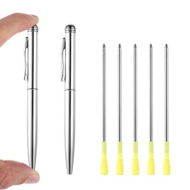 Imagem de Qianyu Pacote com 7 mini canetas esferográficas pequenas com 5 recargas, canetas giratórias de bolso de 10 cm, carteira curta de metal, preta, compacta, para notebook, escritório, anotações