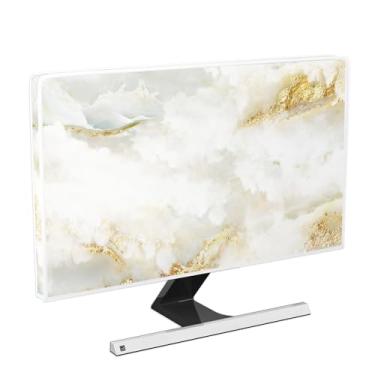 Imagem de Baocicco Capa de monitor de computador em ouro branco com design de mármore de textura abstrata 66, 27, 71 cm, capa para monitor de computador, capa compatível com PC Desktop e TV LCD/LED/HD