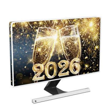 Imagem de Baocicco Capa protetora contra poeira para monitor 2026, 23, 24, 63 cm, feliz ano novo, celebração, champanhe, fogos de artifício, brilhante, Natal, Feliz Natal, capa protetora de tela de computador