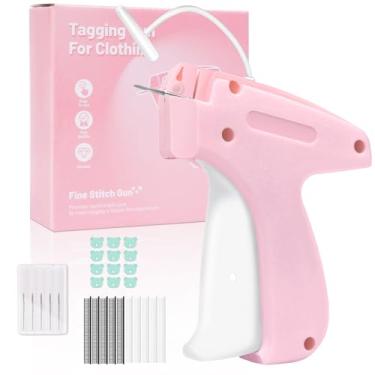 Imagem de ASUNO Pistola de costura para roupas etiqueta portátil fixador de roupas rápido kit de costura inclui 6 agulhas 1000 fixadores pretos e 1000 fixadores brancos rosa