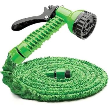 Imagem de Mangueira Mágica Expansível, 15 Metros, Verde, com 7 Tipos de Jatos, Retrátil e Flexível para Jardim