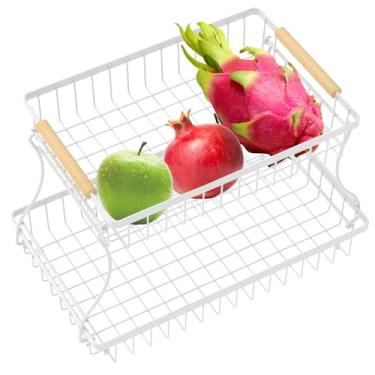 Imagem de Cesta de frutas para balcão de cozinha, suporte removível de 2 camadas, suporte de frutas de ferro resistente, cesta de armazenamento multiuso para economia de espaço para pão de lanche de legumes