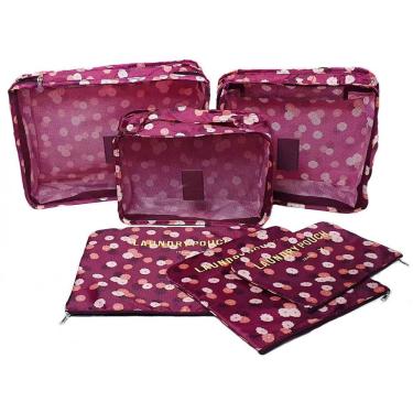 Imagem de Kit Organizador Mala Bolsa De Viagem Necessaire 6 Peças Modelo Vinho Flores