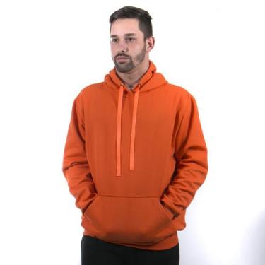 Imagem de Moletom masculino canguru com capuz liso de bolso inverno cor - laranj