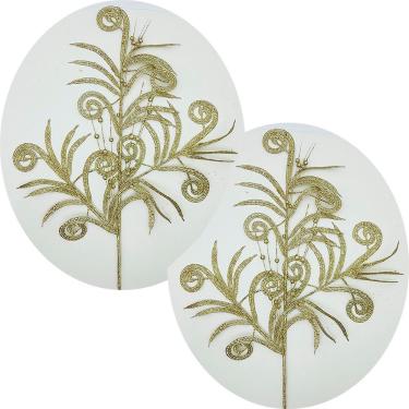 Imagem de Plantas Folhas Decoração Natal Gliter Dourado 70cm Kit 12pçs