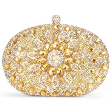 Imagem de RNIEGA Bolsa clutch feminina com strass para casamentos, festas formais de formatura, Dourado