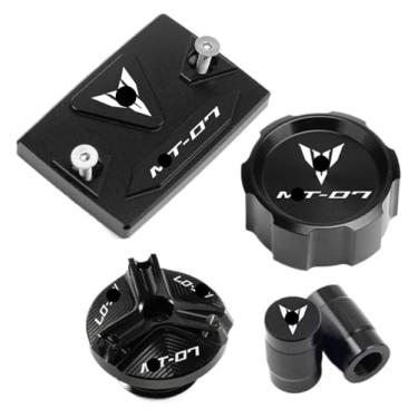 Imagem de Compatível com MT07 MT 07 Mt-07 FZ07 2015-2022 2023 2024 Acessórios Tampa do reservatório de fluido de freio dianteiro traseiro tampas de válvula de enchimento de óleo (4 peças preta)