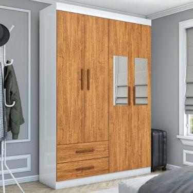 Imagem de Guarda-Roupa Solteiro Genova 4 Portas 2 Gavetas com Espelho Branco/Cin