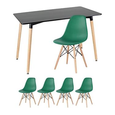 Imagem de Kit - Mesa retangular Eames 60 x 120 cm + 4 cadeiras Dsw Mesa preto com cadeiras verde escuro