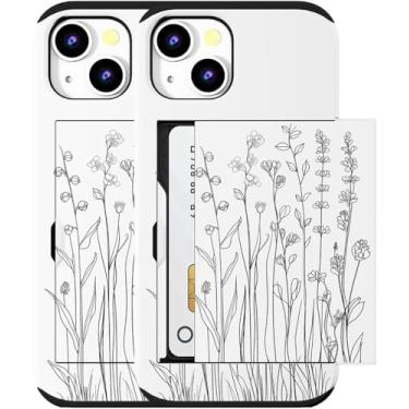 Imagem de MUQR Capa para iPhone 15 Plus compatível com porta-cartão fofo - Capa tipo carteira robusta com design Kawaii, proteção contra quedas de grau militar (flor branca e simples)
