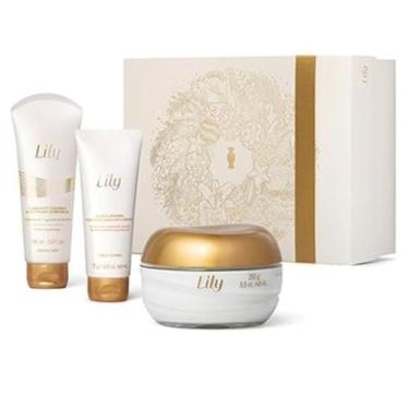 Imagem de Lily Kit Luxuoso de Cuidados com a Pele, Branco e Dourado, Creme Facial e Loções Corporais, Conjunto com 3 Peças em Embalagem Premium
