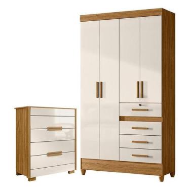 Imagem de Guarda Roupa Solteiro Sobral e Cômoda Dhara Freijó Off White  Moval