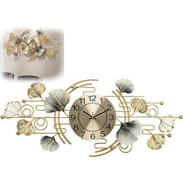 Imagem de QLDFX Relógio de parede relógio de arte grande decoração moderno silencioso relógios sem tiquetaque relógios de parede de ferro forjado para sala de estar café restaurante relógio de quartzo, dourado