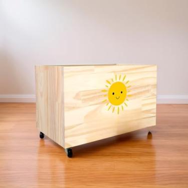 Imagem de Caixa Organizadora de Brinquedos com 4 Rodas - Bau de Brinquedos Infantil em Madeira de Pinho Natural (CX110)