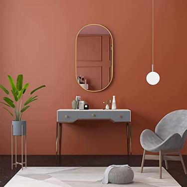 Imagem de LIFOND Espelho de casa de banho montado na parede espelho oval grande, espelho de maquilhagem pendente horizontal ou vertical para sala de estar, quarto, espelho de casa de banho de entrada, dourado
