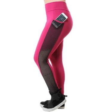 Imagem de Legging rosa com detalhes de tela na lateral - Heline Modas, M