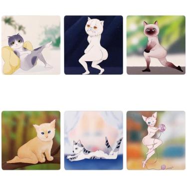 Imagem de 6 peças de porta-copos engraçados para gatos, porta-copos de madeira, presentes criativos para amantes, 6 estilos, bebida para proteção de mesa, decoração de casa, canecas de café