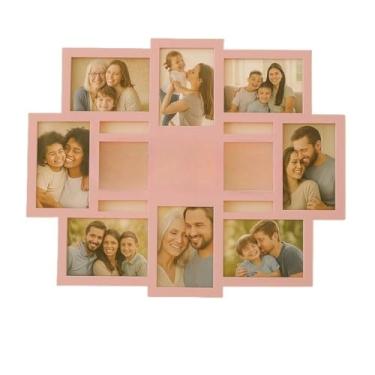 Imagem de Mural de Fotos Família p/ 8 Fotos 10x15cm Decoração sala quarto escritório porta retrato(Rosa)