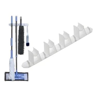 Imagem de 2X Suporte Para Rodo E Vassoura 4 Encaixes 5 Ganchos Branco
