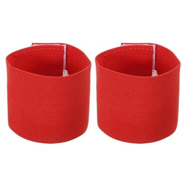 Imagem de Braçadeira de Capitão C de futebol 23 x 6 cm, pacote com 2 faixas elásticas de nylon unissex ajustáveis para treinamento de times de jovens e adultos, vermelha