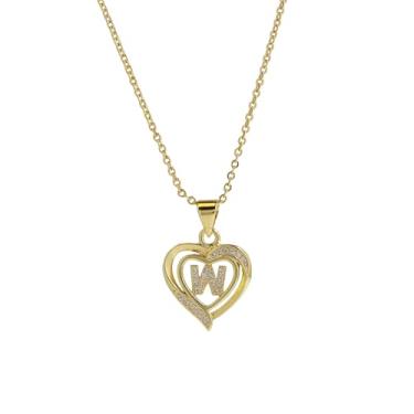 Imagem de 1 colar feminino banhado a prata com coração vazado com letras A-Z, colar para mulheres, joia fina, presente para mamãe, 45cm, Cobre, Sem Pedra Preciosa