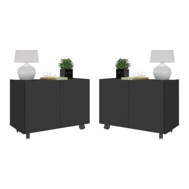 Imagem de Kit 2 Mesas De Cabeceira Com Rodízios 2 Portas Mp4136 Preto Preto