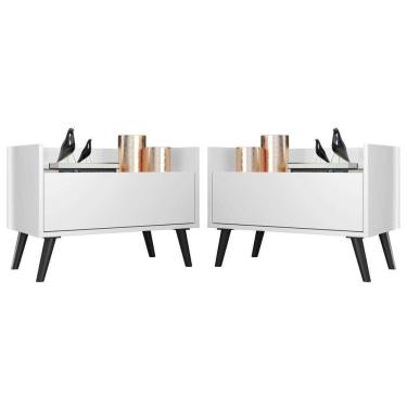 Imagem de Kit Com 2 Mesas De Cabeceira 80Cm Retrô Multimóveis V4002 Branca/Preta Branco/Preto