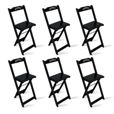 Imagem de Kit 6 Banquetas Bistrô De Madeira Dobravel Jack Daniel's Preta Cor: Preto