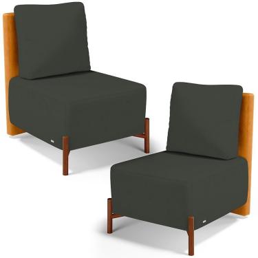 Imagem de Kit 2 Poltronas Decorativa Sala Estar Living Hungria L02 Couríssimo Whisky Linho Verde Musgo - Lyam