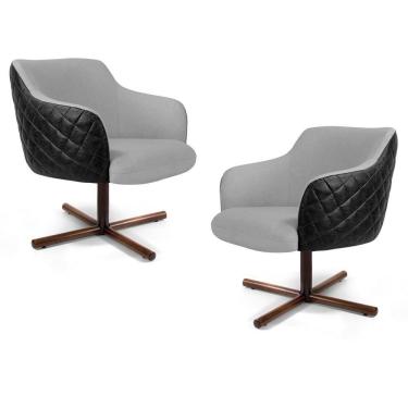 Imagem de Kit 2 Poltronas Decorativas Base Giratória Xis Jade Corano C-05 Linho D-315 Cinza Claro - Domi