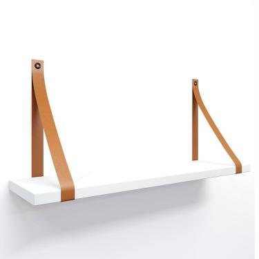 Imagem de Prateleira Em Mdf Branco 60x15cm Com Alça Cor Caramelo