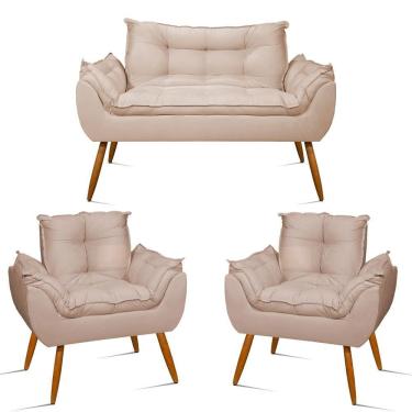 Imagem de Kit Namoradeira Opala Sala Quarto 02 Poltrona Balaqui Decor Bege