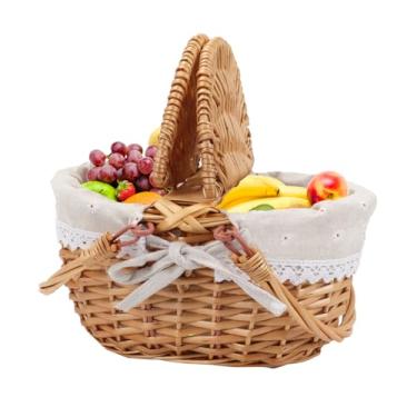 Imagem de Cesta de piquenique de vime de 31 cm com forro removível, cesta de piquenique de vime com tampa, cesto de piquenique com alças dobráveis para piquenique, acampamento, atividades ao ar livre